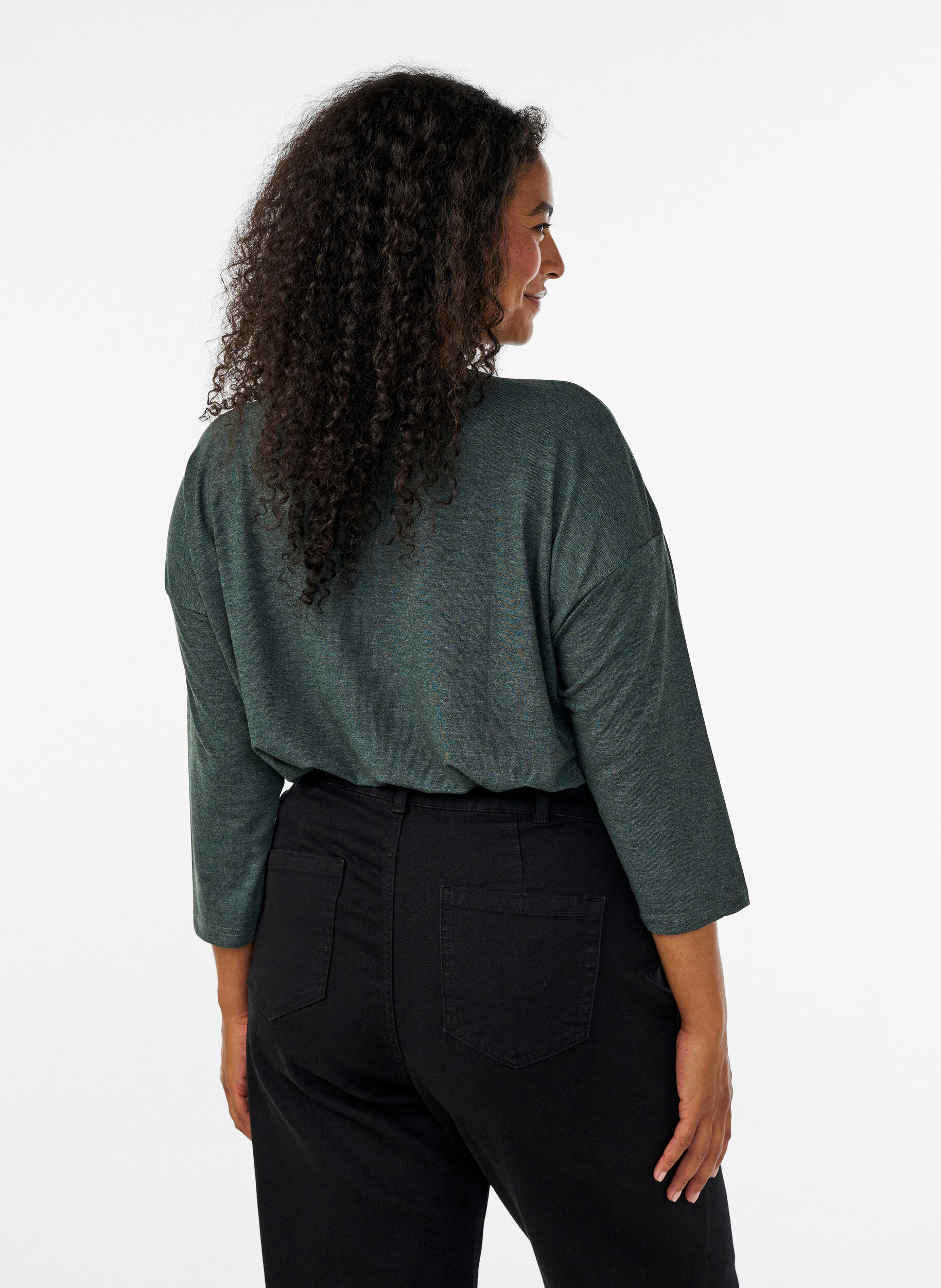 ZizziJersey bluse med 3/4 ermer, Gr&oslash;nn, Model image number 2