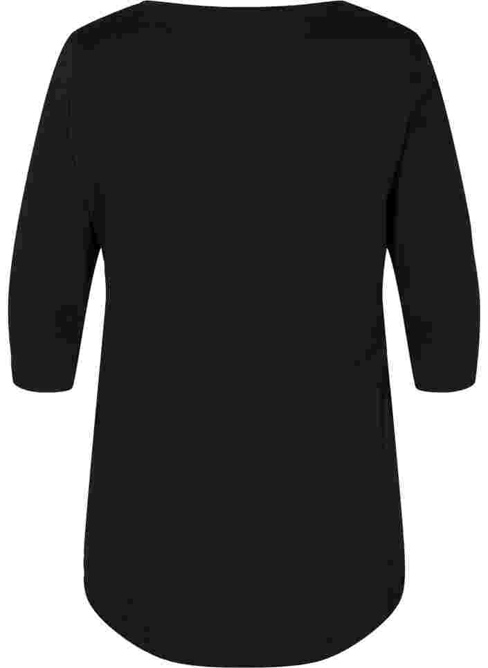 T-skjorte i bomull med 3/4-ermer, Black RO, Packshot image number 1