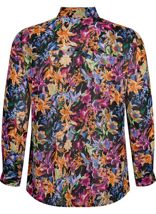FLASH - Langermet skjorte med blomstermønster, Orange Pink Flower , Packshot image number 1