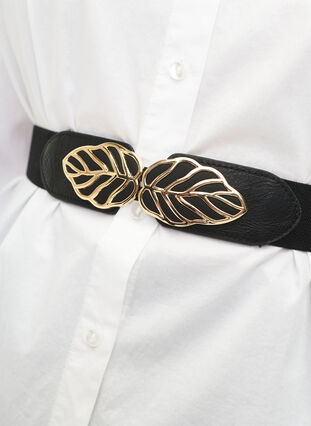 Zizzi Elastisk midjebelte med gullspenne, Black, Model image number 1