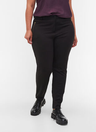 Tettsittende bukser med lommer og glidelås, Black, Model image number 2