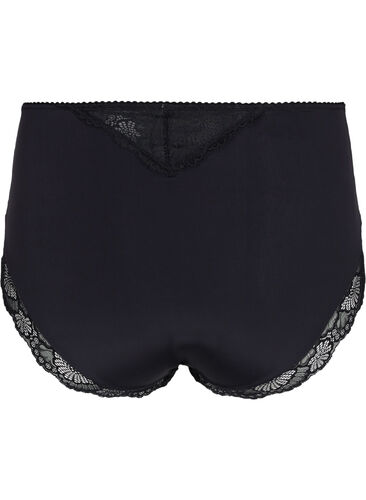 Truse med høyt liv, blonder og mesh, Black, Packshot image number 1
