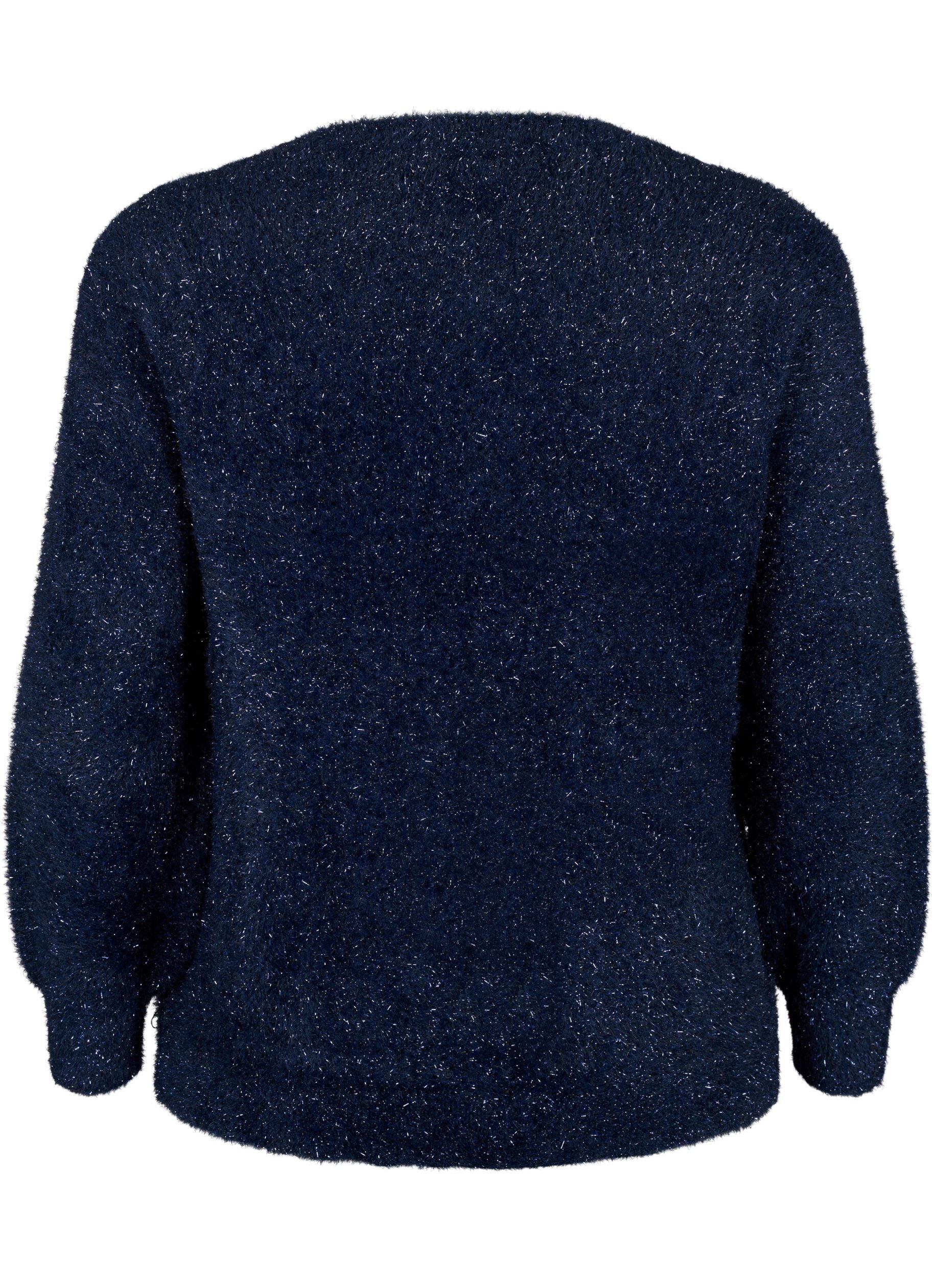 Zizzi Strikket bluse med glittertr&aring;d, Bl&aring;, Packshot image number 1
