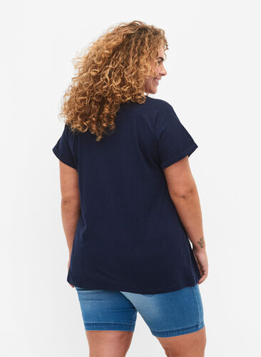 T-skjorte med trykk i økologisk bomull, Navy Blazer, Model image number 1