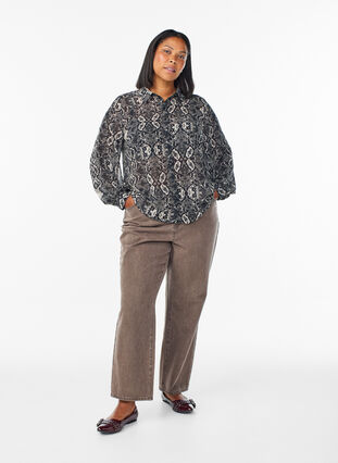 Zizzi Langermet skjorte med slange trykk, Grå, Model image number 1