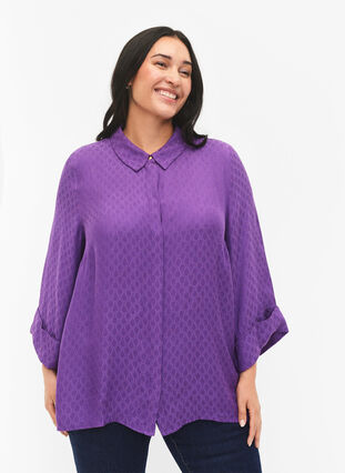 Skjorte i viskose med ton-i-ton mønster, Lavender Violet, Model image number 0