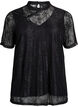 Bluse med blonder og vri-detalj og korte ermer, Svart, Packshot image number 0