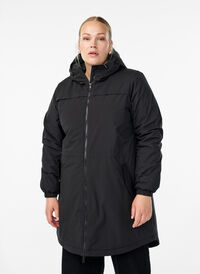 Lett polstret parka med hette, Svart Lett polstret parka med hette, Svart, Model