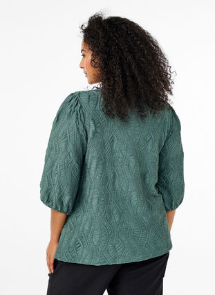 Zizzi Bluse med tekstur og 3/4-ermer, Grønn, Model image number 2