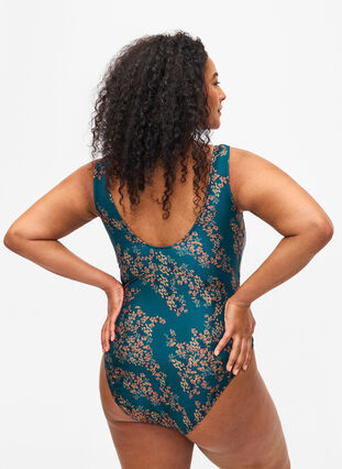 Zizzi Badedrakt med blomstertrykk, Zebra Flower, Model image number 1