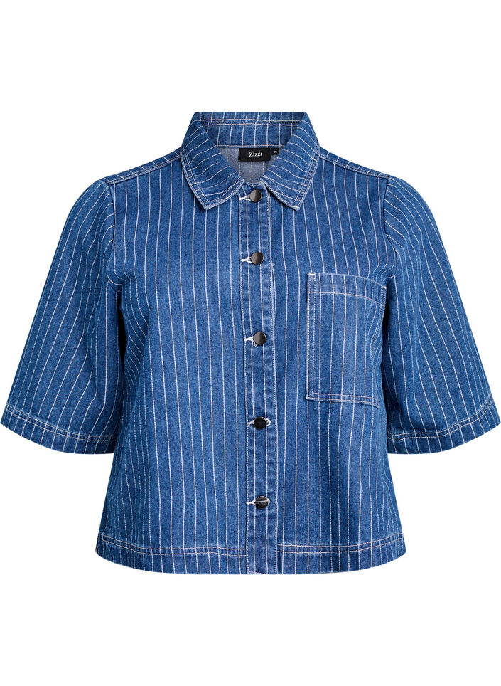 Kort stripete denimskjorte, Blue Denim Stripe, Packshot