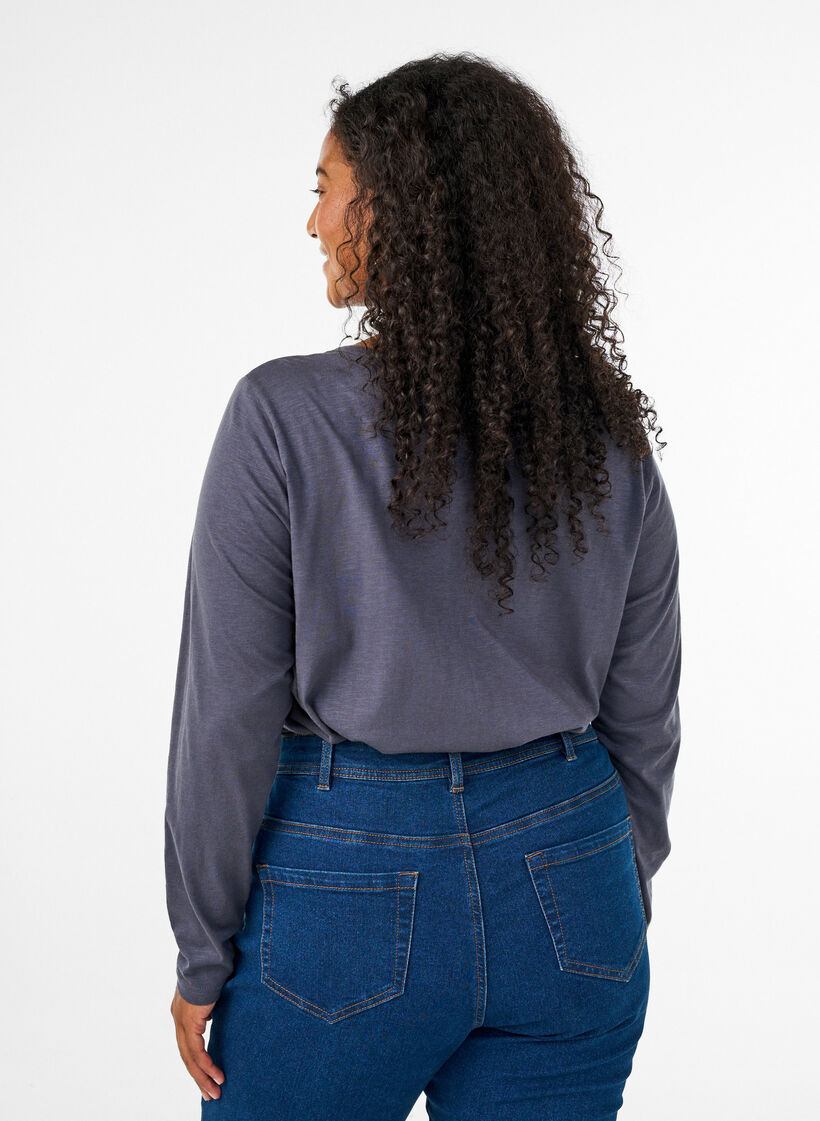 Langermet t-skjorte med V-hals og knapper, Gr&aring;, Model image number 2