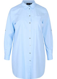 Lang bomullsskjorte med krage og knappelukking, Chambray Blue