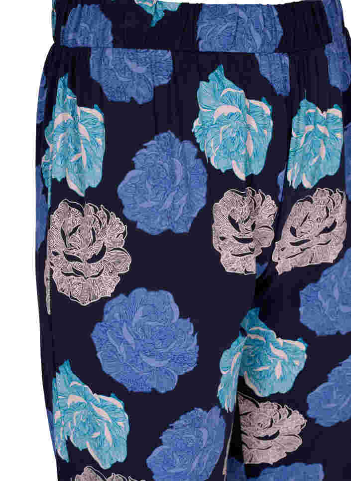 Pysjamasbukser med blomstermønster i bomull, Blue Flower, Packshot image number 2