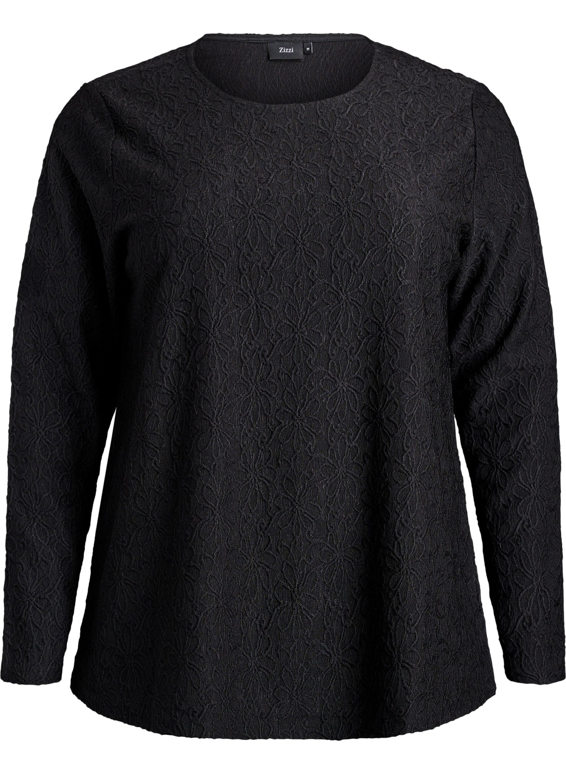 Langermet bluse med blomstrete tekstur