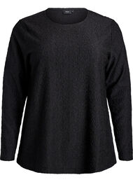 Langermet bluse med blomstrete tekstur, Black