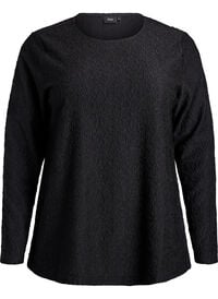 Langermet bluse med blomstrete tekstur, Svart Langermet bluse med blomstrete tekstur