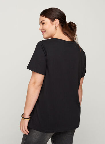 T-skjorte i bomull med trykk, Black, Model image number 1