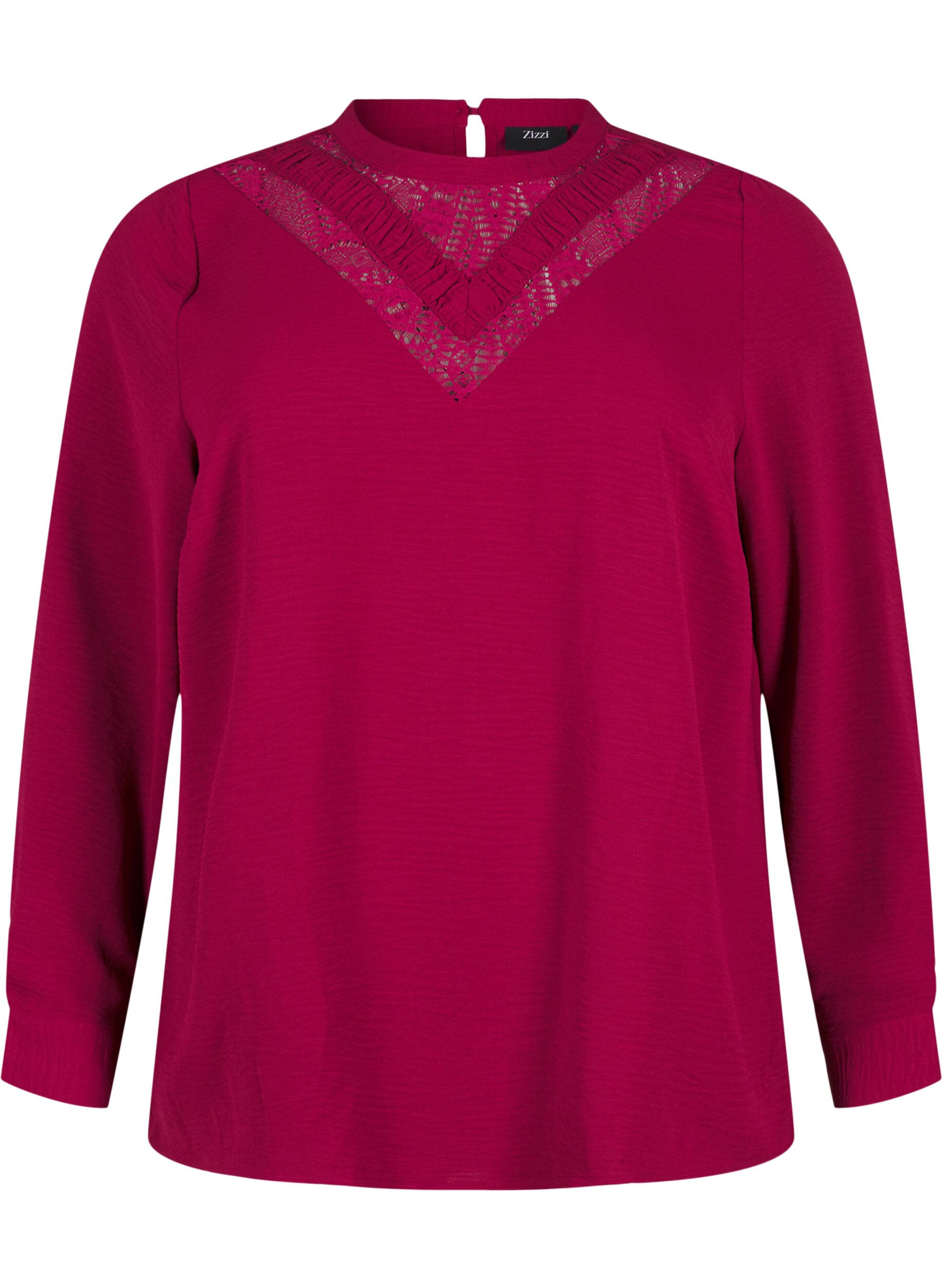 Zizzi Bluse med blondedetaljer, Red Plum, Packshot image number 0