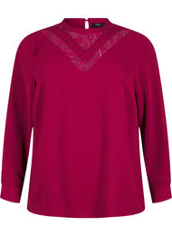 Bluse med blondedetaljer, Red Plum