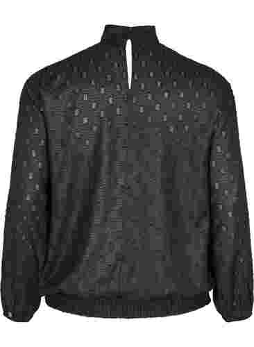 Mønstret bluse med lange ermer og smock, Black, Packshot image number 1
