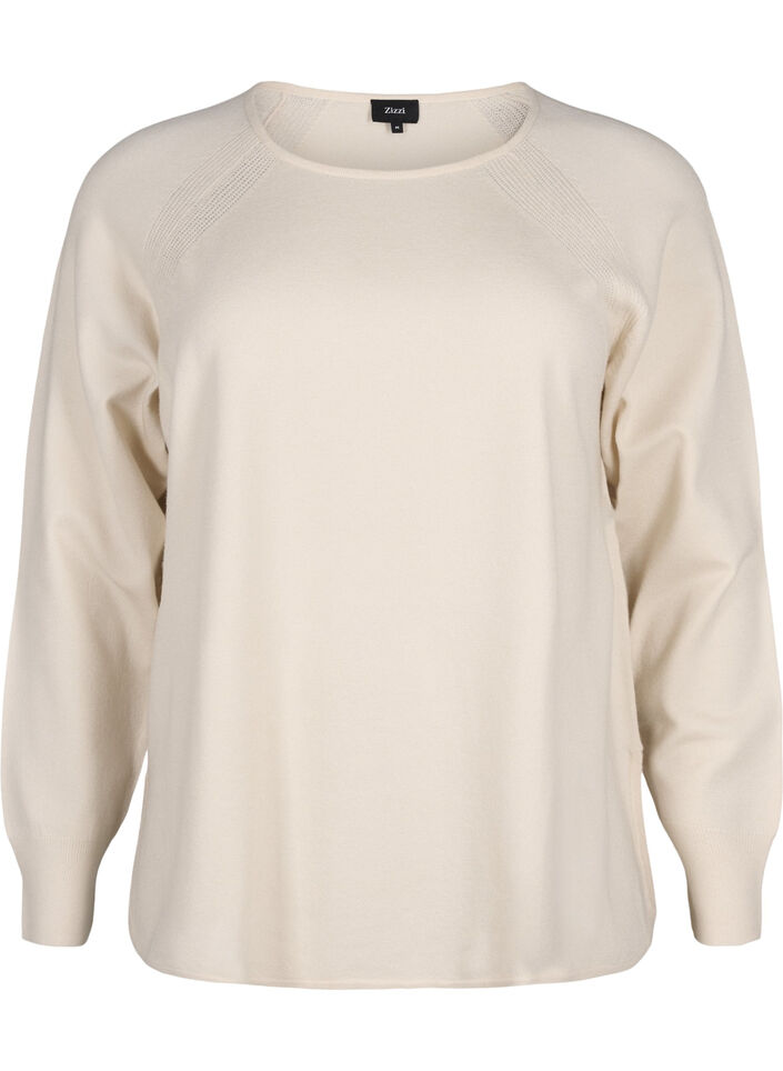 Strikket bluse med Raglan-ermer, Birch Mel., Packshot image number 0