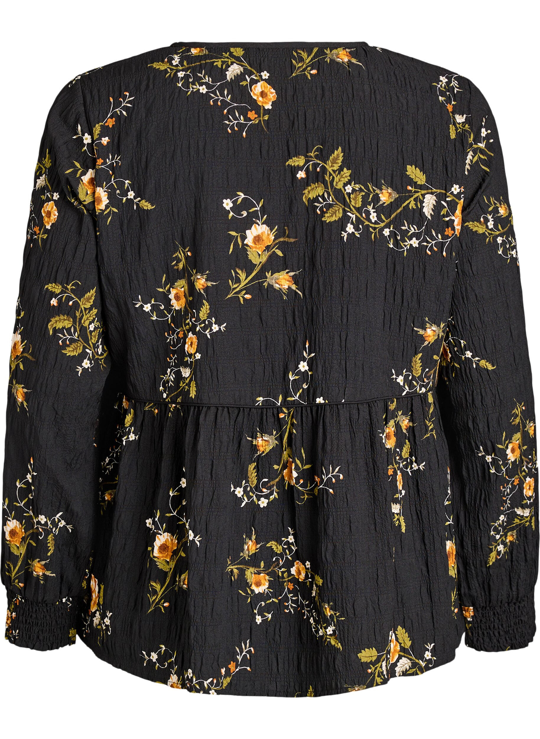 ZizziLangermet bluse med blomstertrykk, Svart, Packshot image number 1