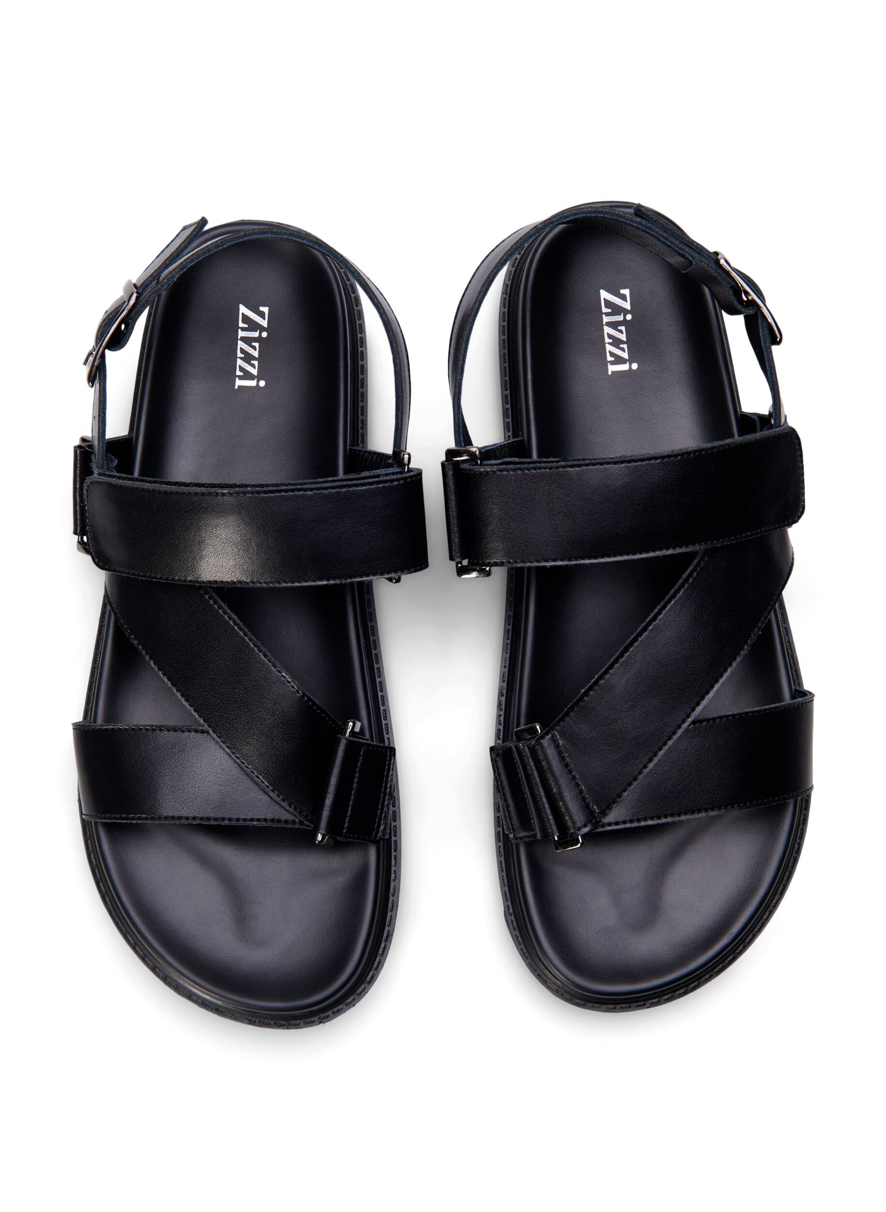 Zizzi Sandal i skinn med bred passform og justerbare remmer, Svart, Packshot image number 2