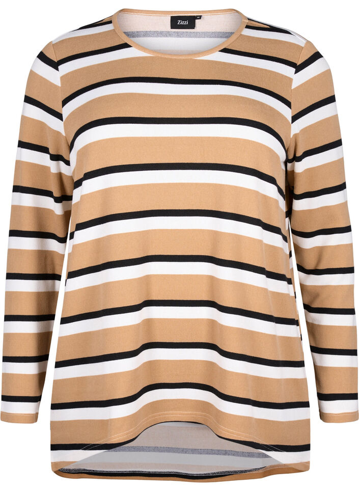 Stripete bluse med lange ermer, Svart, Packshot image number 0