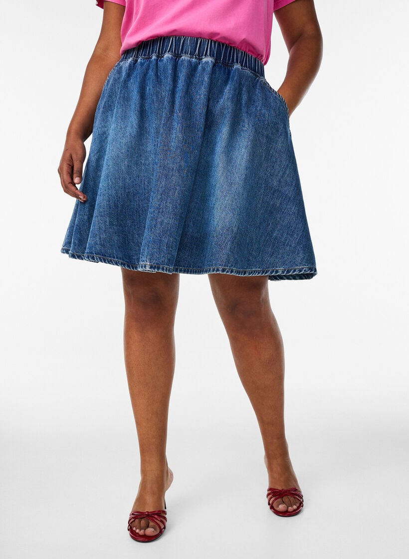 Kort denim skaterskj&oslash;rt, Bl&aring;, Model image number 3