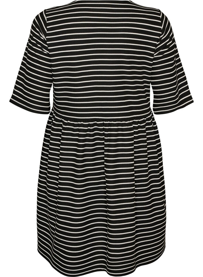 Kjole med ribbet tekstur og empirelinje, Hvit, Packshot image number 1