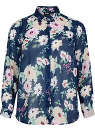 FLASH - Langermet skjorte med blomstermønster, Navy Flower