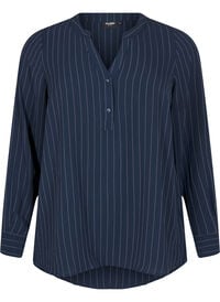 FLASH - Skjortebluse med nålestriper, Blå FLASH - Skjortebluse med nålestriper