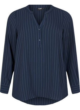 Zizzi FLASH - Skjortebluse med nålestriper, Blå, Packshot image number 0