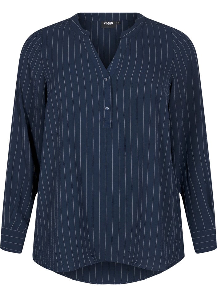FLASH - Skjortebluse med nålestriper, Blå, Packshot image number 0