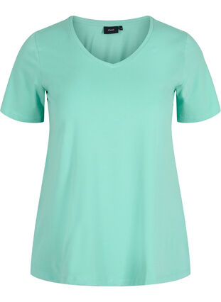 Basis T-skjorte med V-hals, Dusty Jade Green, Packshot image number 0