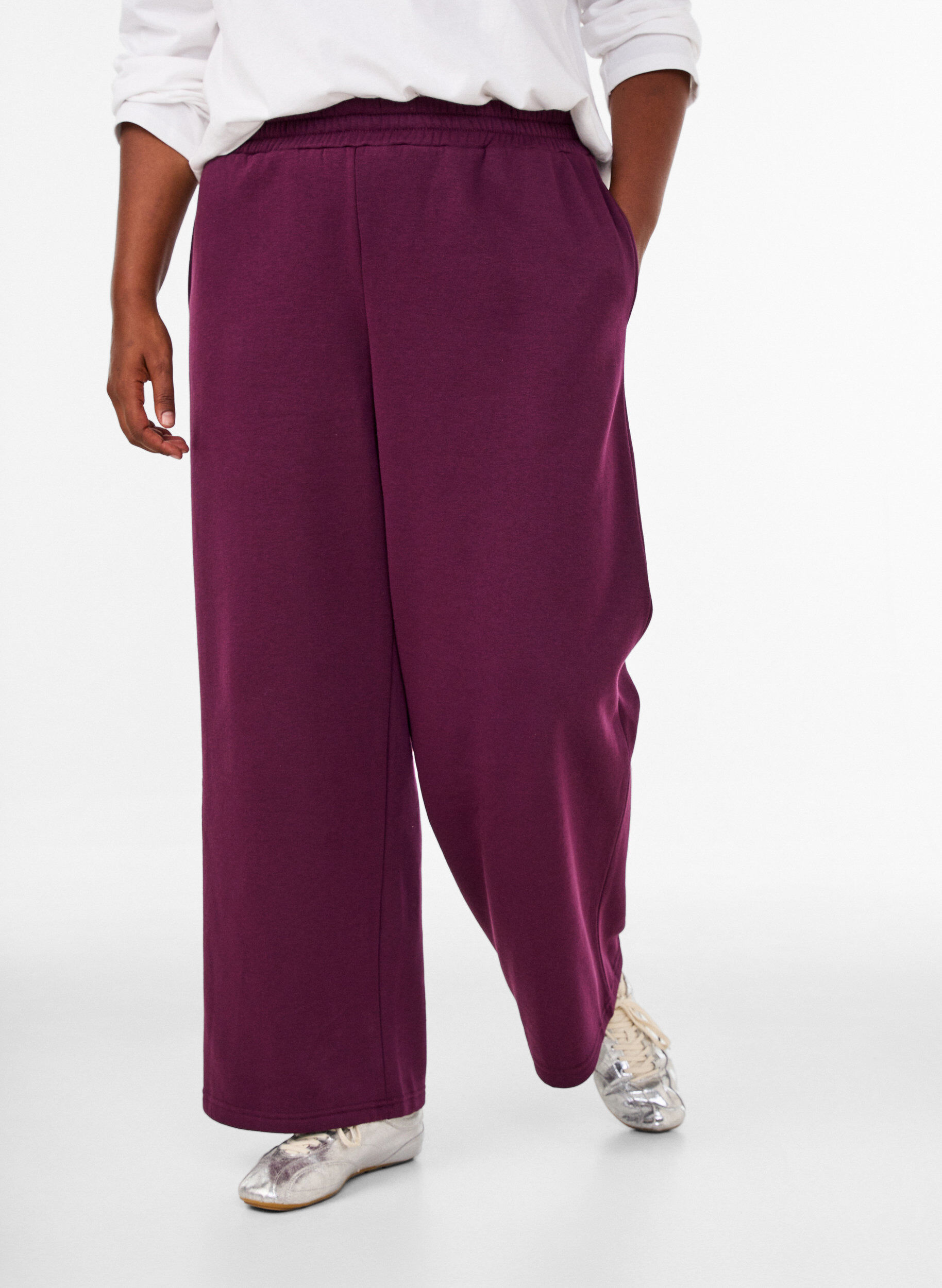 ZizziSweatpants med h&oslash;y midje og vide ben, Lilla, Model image number 2
