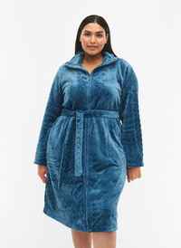 Mønstret morgenkåpe med glidelås og lommer, Blue Coral, Model