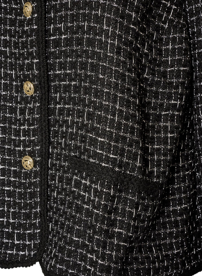 Jakke i boucl&eacute; med gullfargede knapper, Svart, Packshot image number 3