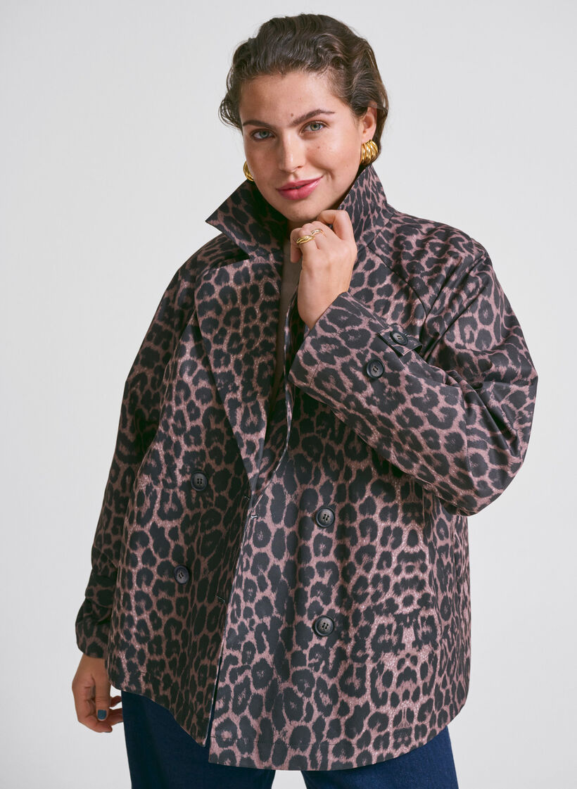 Dobbeltradet blazerjakke med leopardmønster, Leo AOP, Image