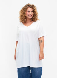 Ensfarget oversized T-skjorte med V-hals, Bright White, Model