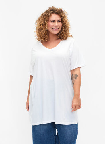 Ensfarget oversized T-skjorte med V-hals, Bright White, Model image number 0