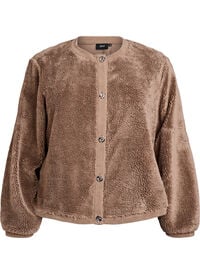 Teddy cardigan med pyntede knapper, Brun Teddy cardigan med pyntede knapper