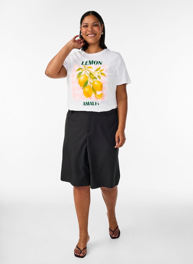 Bomulls-T-skjorte med trykk, Hvit, Model image number 1