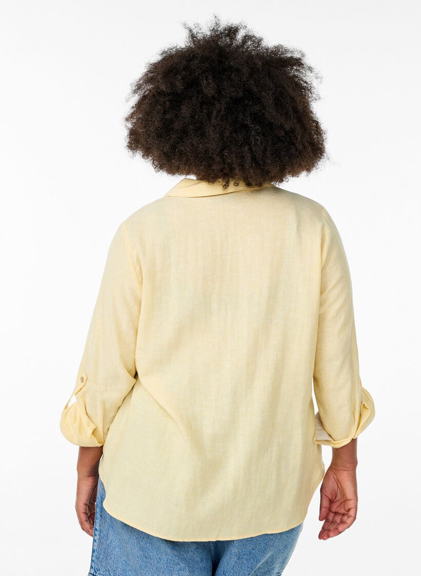 Skjorte i lin og viskose med 3/4 ermer, Gul, Model image number 2