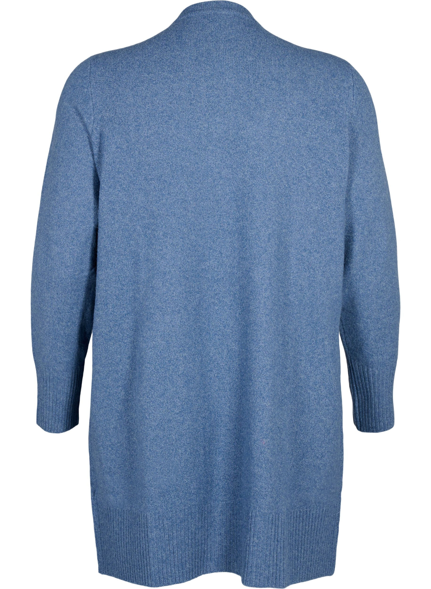 ZizziRibbestrikket cardigan med lommer, Bl&aring;, Packshot image number 1
