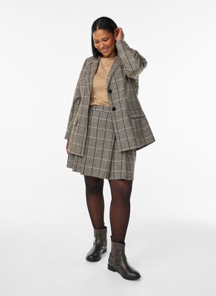 Zizzi Klassisk rutete blazer, Grå, Model image number 1
