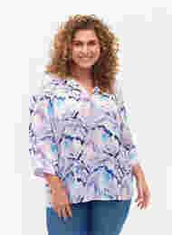 Bluse med mønster og 3/4-ermer, Blue Lilac AOP, Model