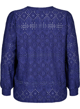 Zizzi Langermet bluse med et åpentsarbeidsmønster, Lilla, Packshot image number 1