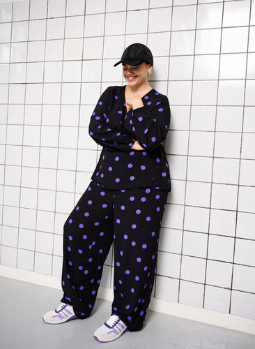 Zizzi Bukser i viskose med prikker, Black w. Purple Dot, Image image number 0